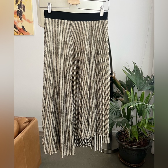 Maje Jungla Asymmetrical Metallic Pleated Midi Skirt - Picture 2 of 8